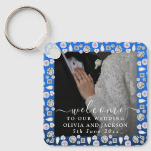 Elegant Silver Blue Heart Diamond Glitter Wedding Sleutelhanger