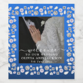 Elegant Silver Blue Heart Diamond Glitter Wedding Wijn Etiket (Enkel label)