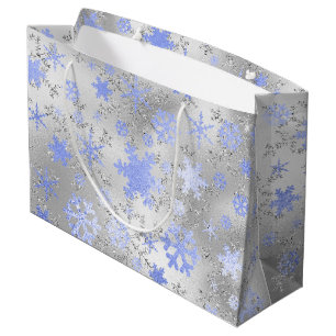 Elegant Silver Blue Kerstmis Snowflake Patroon Groot Cadeauzakje
