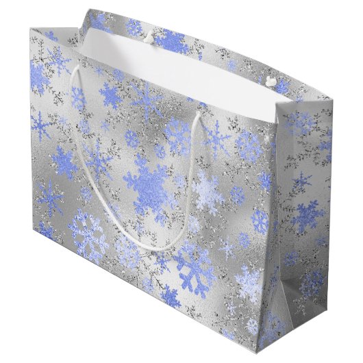 Elegant Silver Blue Kerstmis Snowflake Patroon Groot Cadeauzakje (Achterkant Gekanteld)
