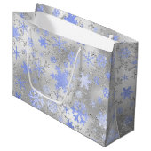 Elegant Silver Blue Kerstmis Snowflake Patroon Groot Cadeauzakje (Voorkant Gekanteld)