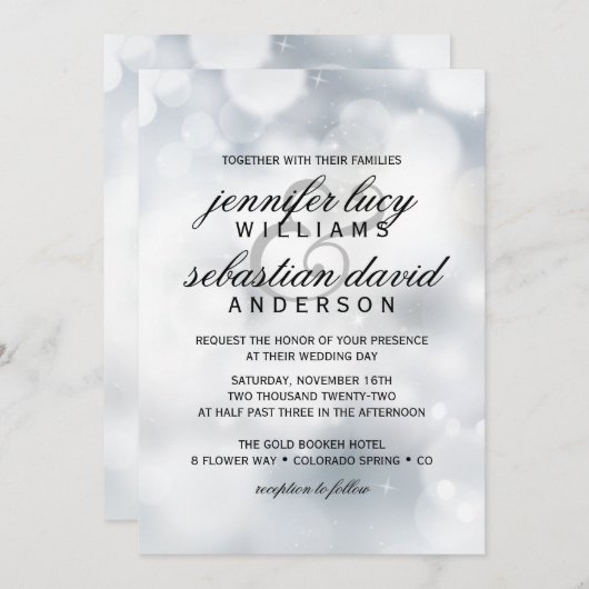 Elegant Silver Bokeh Light Chic Wedding Kaart (Voorkant / Achterkant)