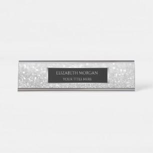 Elegant Silver Bokeh Lijst Bureau Naambordje