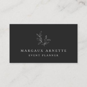Elegant Silver Botanical Logo Black Visitekaartje