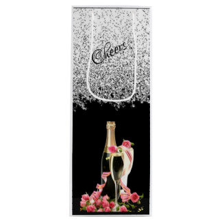 Elegant Silver Bottle and Glasses Wine Gift Bag Wijn Cadeautas