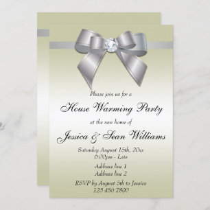 Elegant Silver Bow House Warming Party Kaart