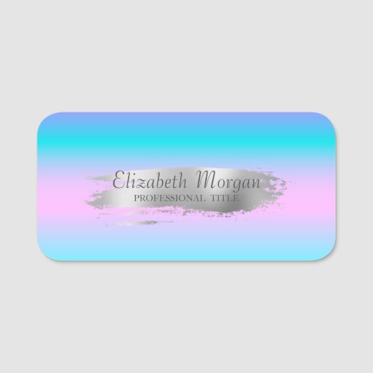 Elegant Silver Brush Stroke, Ombre Holographic Naamplaatje (Voorkant)