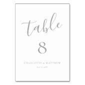 Elegant Silver Calligraphy Table Number Kaart (Achterkant)