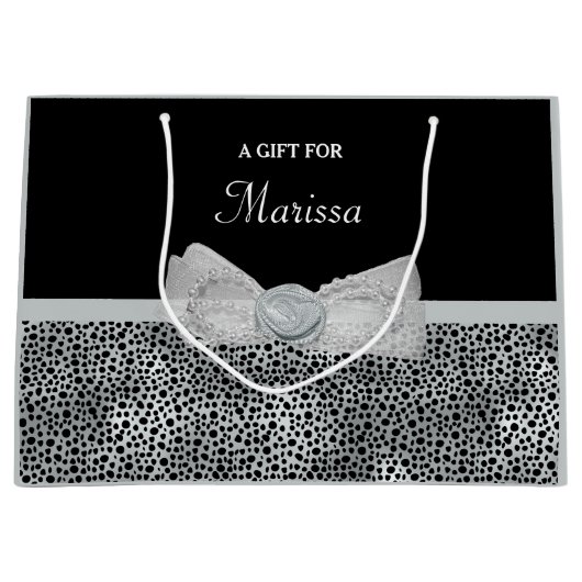 Elegant Silver Cheetah print een vriendelijke knop Groot Cadeauzakje (Voorkant)