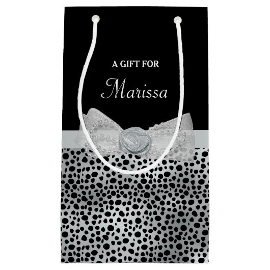 Elegant Silver Cheetah print een vriendelijke knop Klein Cadeauzakje (Voorkant)