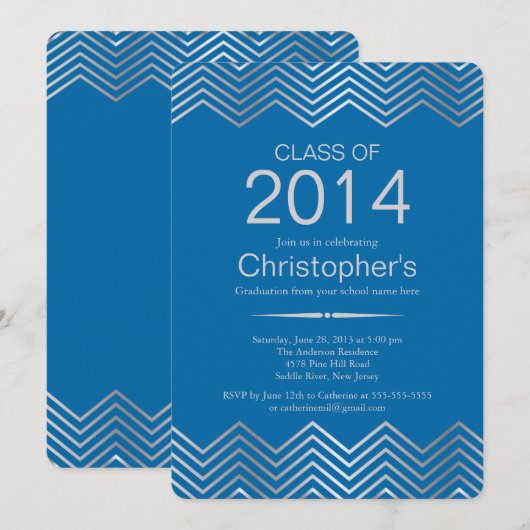 Elegant Silver Chevron Graduation Party Invitation Kaart (Voorkant / Achterkant)