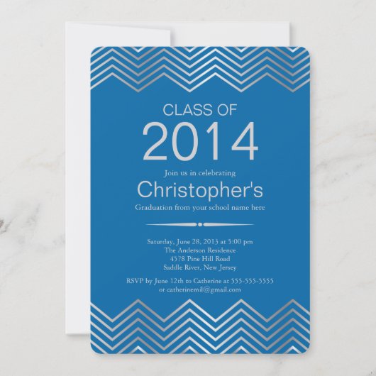 Elegant Silver Chevron Graduation Party Invitation Kaart (Voorkant)