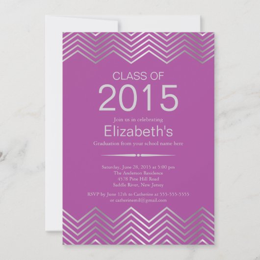 Elegant Silver Chevron Graduation Party Invitation Kaart (Voorkant)