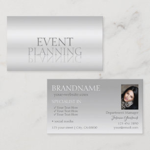 Elegant Silver Chic Mirror Font met foto Stijlvol Visitekaartje
