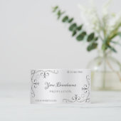 Elegant Silver  Corner Borders Cute Hearts Visitekaartje (Staand voorkant)