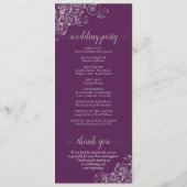 Elegant Silver Curls on Plum Purple Simple Wedding Programma (Achterkant)