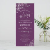 Elegant Silver Curls on Plum Purple Simple Wedding Programma (Staand voorkant)