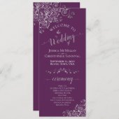 Elegant Silver Curls on Plum Purple Simple Wedding Programma (Voorkant / Achterkant)