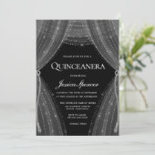 Elegant Silver Curtains Quinceanera Party Invite Kaart (Staand voorkant)