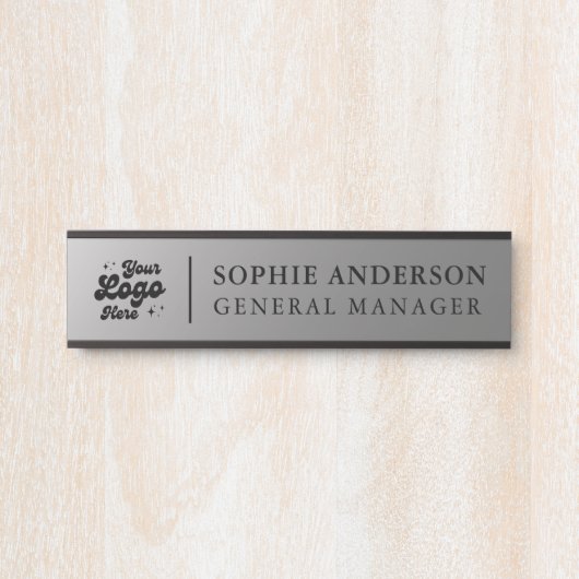 Elegant Silver Custom Logo Name Functie Deurbordje (Voorkant)
