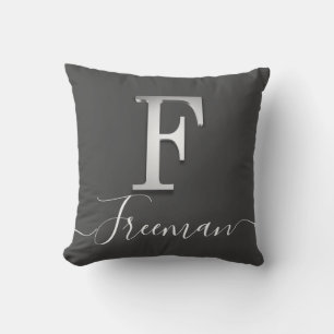 Elegant Silver Custom Monogram F Naam Sierkussen