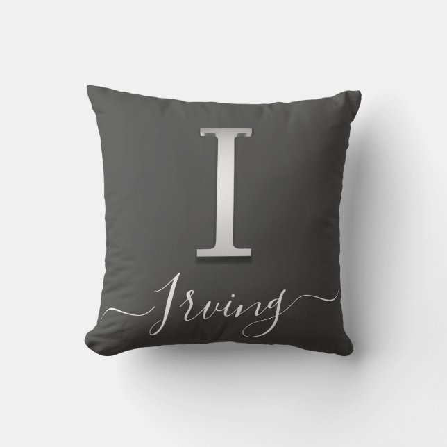 Elegant Silver Custom Monogram I Naam Sierkussen (Voorkant)