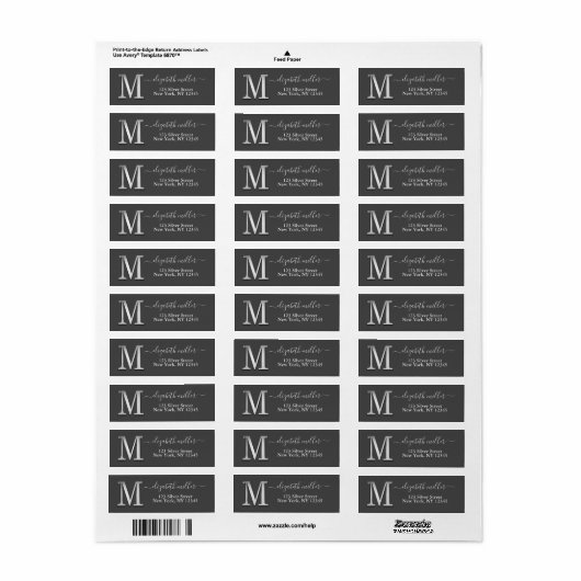Elegant Silver Custom Monogram M Name Etiket (Full Sheet)