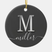 Elegant Silver Custom Monogram M Name Keramisch Ornament (Voorkant)