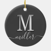 Elegant Silver Custom Monogram M Name Keramisch Ornament (Achterkant)