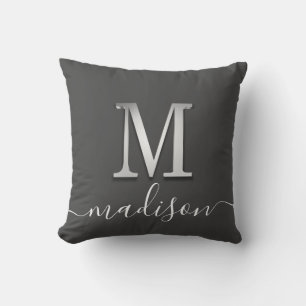 Elegant Silver Custom Monogram M Name Kussen