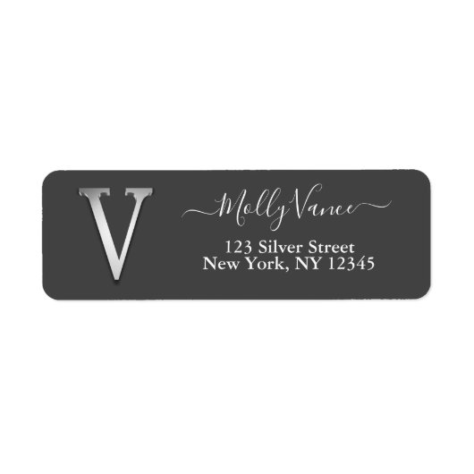 Elegant Silver Custom Monogram V Name Label (Voorkant)
