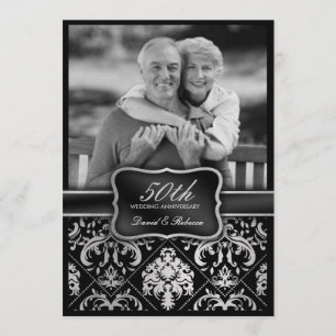 Elegant Silver Damask 50th Wedding Jubileum Kaart