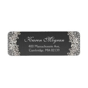 Elegant Silver Damask Donker Linnen look Etiket