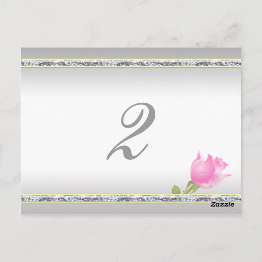 Elegant Silver Damask en roze Rose Table Number Briefkaart (Achterkant)