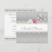 Elegant Silver Damask en Roze Rose Vrijgezellenfee Kaart (Voorkant / Achterkant)