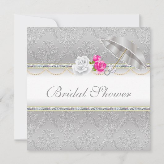 Elegant Silver Damask en Roze Rose Vrijgezellenfee Kaart (Voorkant)