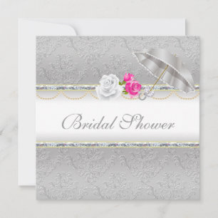 Elegant Silver Damask en Roze Rose Vrijgezellenfee Kaart