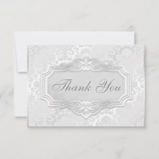 Elegant Silver Damask Wedding Bedankt (Voorkant)