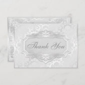 Elegant Silver Damask Wedding Bedankt (Voorkant / Achterkant)