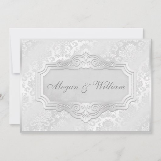 Elegant Silver Damask Wedding Kaart (Voorkant)