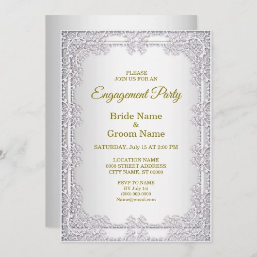 Elegant Silver Decorative Verloving Invitation Kaart (Voorkant / Achterkant)