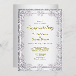 Elegant Silver Decorative Verloving Invitation Kaart