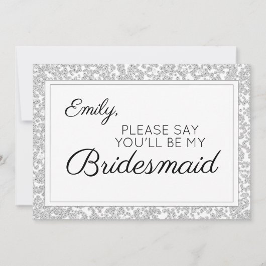Elegant Silver Diamond Glitter Bridesmaid Kaart (Voorkant)