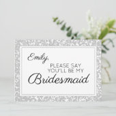 Elegant Silver Diamond Glitter Bridesmaid Kaart (Staand voorkant)