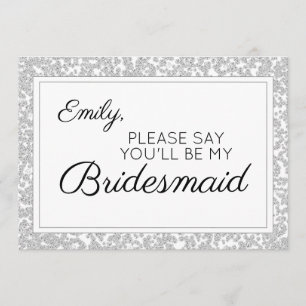 Elegant Silver Diamond Glitter Bridesmaid Kaart