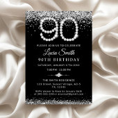 Elegant Silver Diamonds 90th Birthday Party Kaart