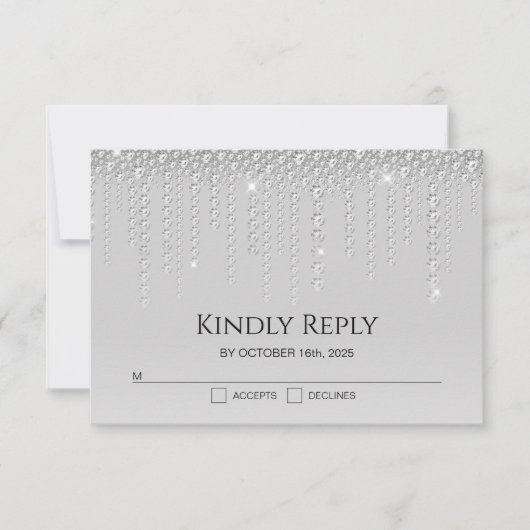Elegant Silver Diamonds Wedding RSVP Kaart (Voorkant)