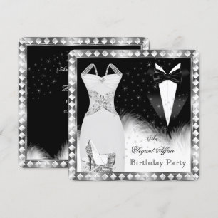 Elegant Silver Dress Black Stropdas Birthday Party Kaart