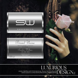 Elegant Silver Effect Moderne Monogram Professiona Visitekaartje