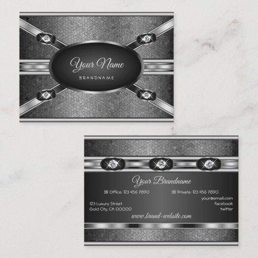 Elegant Silver Effect Pattern en Faux Rhinestones Visitekaartje (Voorkant / Achterkant)